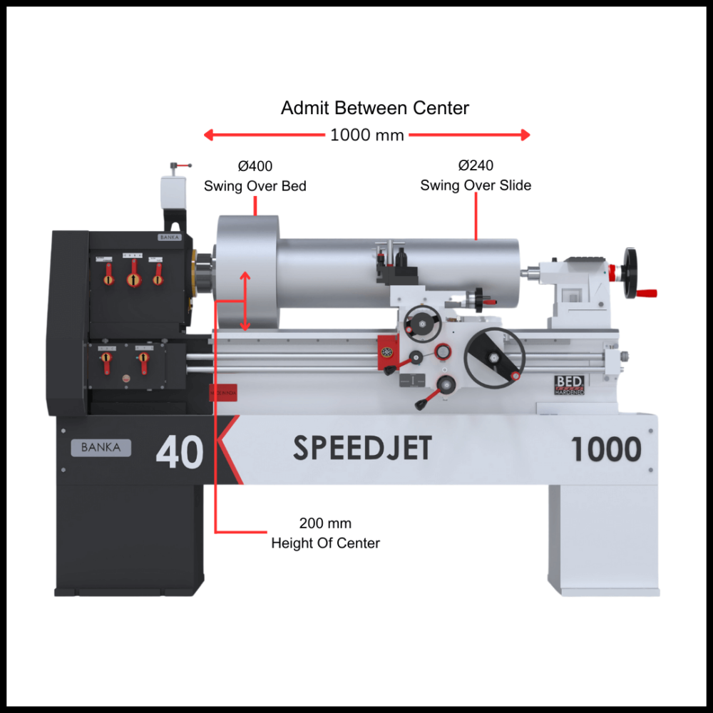 Banka 40 - MEDIUM DUTY LATHE MACHINE - 6 Feet For Cutting, Facing, Knurling, Deformation - Industrial Use - With 50 mm/2 inch Bore - Professional Lathe- ALL GEAR LATHE