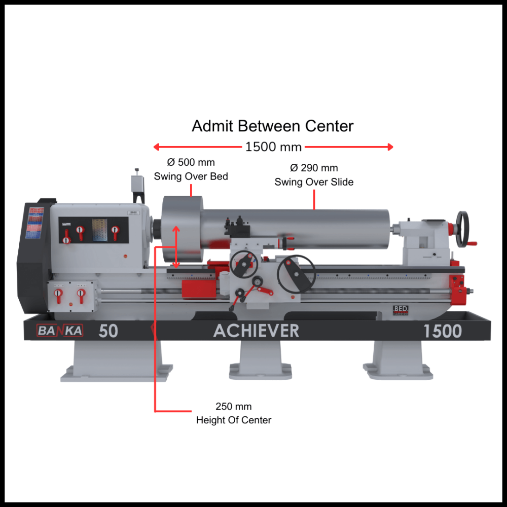 Banka 50 - HEAVY DUTY ALL GEAR LATHE MACHINE - 7 / 9 / 12 / 14 Feet Swing Dia 500 mm - With 80 mm / 3 Inch Bore - Center 250 mm/10 Inch - For Production / Maintenance