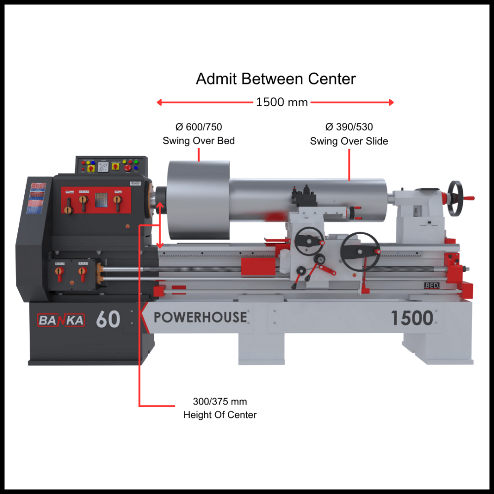 Banka 60 - HEAVY DUTY ALL GEAR LATHE MACHINE - 9 / 12 / 14 / 16 / 18 Feet Swing Dia 600 / 750 mm - With 80 / 100 mm / 3 Inch / 4 Inch Bore - Center 300 and 375 mm/12 and 15 Inch - For Production / Maintenance