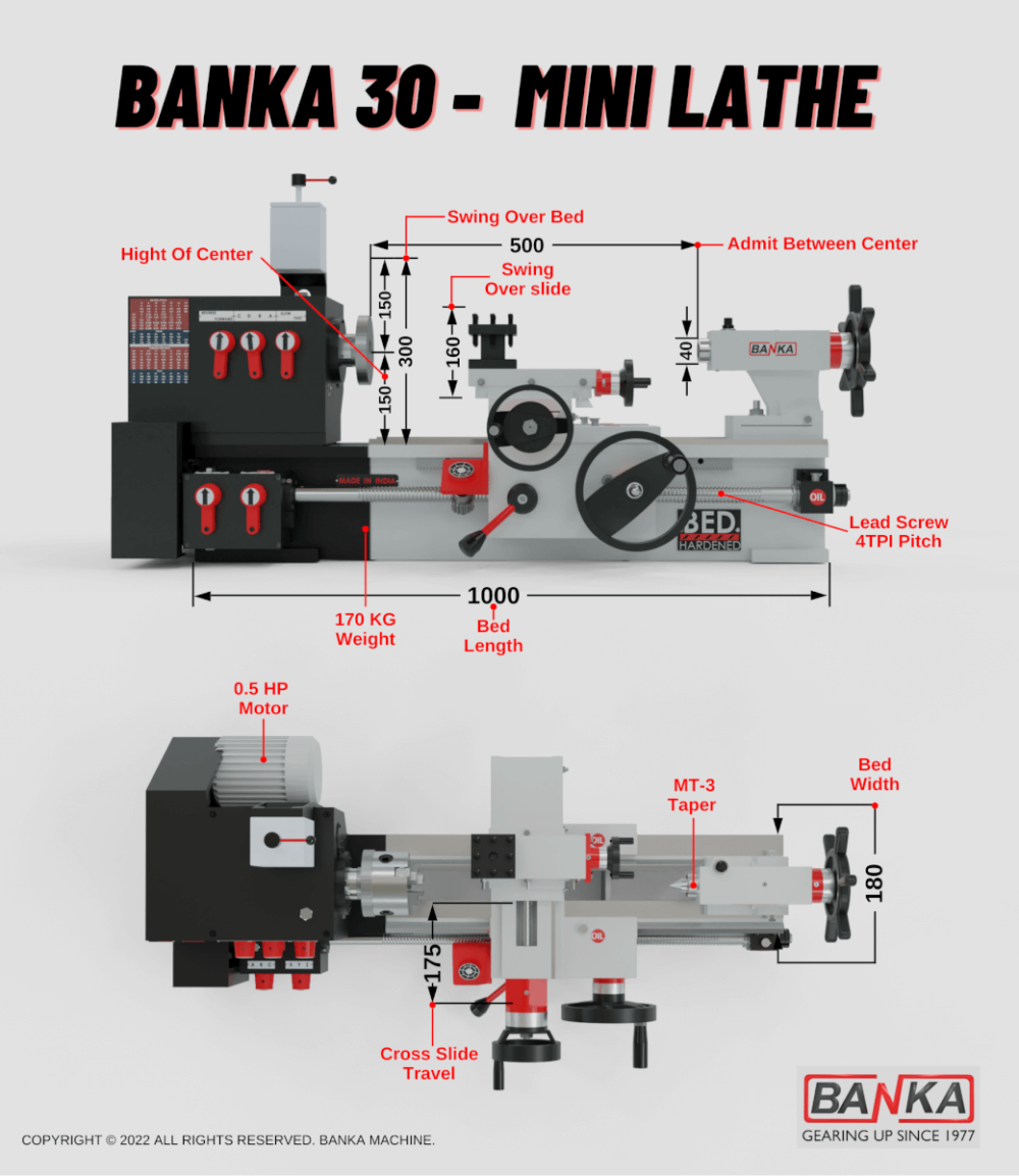 Banka 30 - MINI / BENCH / BABY LATHE MACHINE - 3 Feet For Tool Room / Hobby Purpose - Chhoti Lathe - DIY Lathe - Image 8