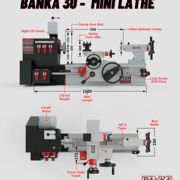 Banka 30 - MINI / BENCH / BABY LATHE MACHINE - 3 Feet For Tool Room / Hobby Purpose - Chhoti Lathe - DIY Lathe - Image 8