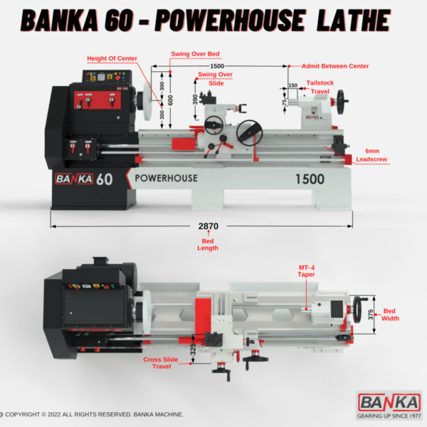 Banka 60 - HEAVY DUTY ALL GEAR LATHE MACHINE - 9 / 12 / 14 / 16 / 18 Feet Swing Dia 600 / 750 mm - With 80 / 100 mm / 3 Inch / 4 Inch Bore - Center 300 and 375 mm/12 and 15 Inch - For Production / Maintenance - Image 7