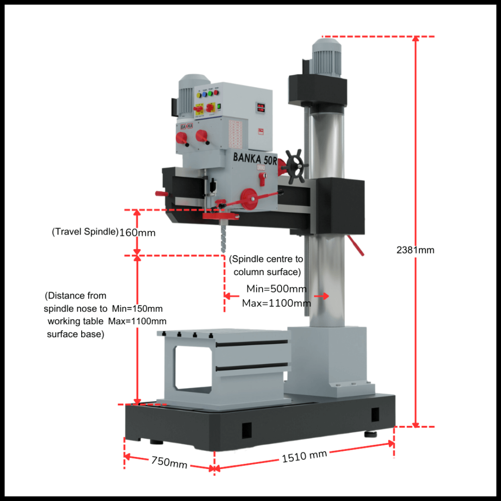 Radial Drill (2") 50MM - Heavy Duty Machine - All Gear Drill - RPM 2050 - Crome Plated Pillar